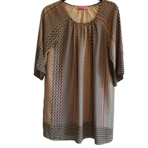 Almost Pink Geometric Print Dress Size M Made in USA 3/4 Sleeve Lined Boho Retro